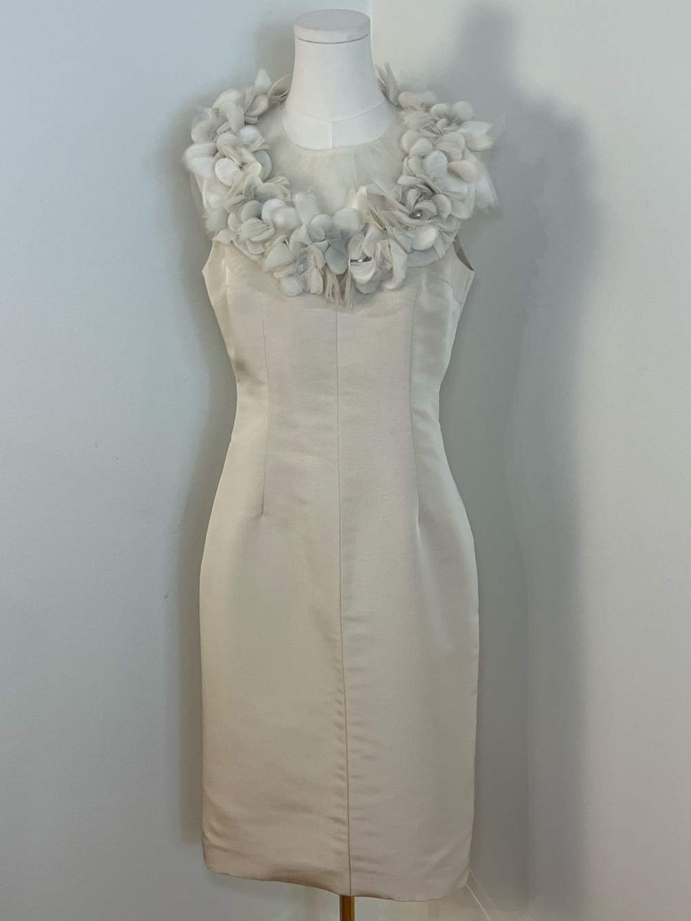Red Cream Floral-Appliqué Midi Sheath Dress
